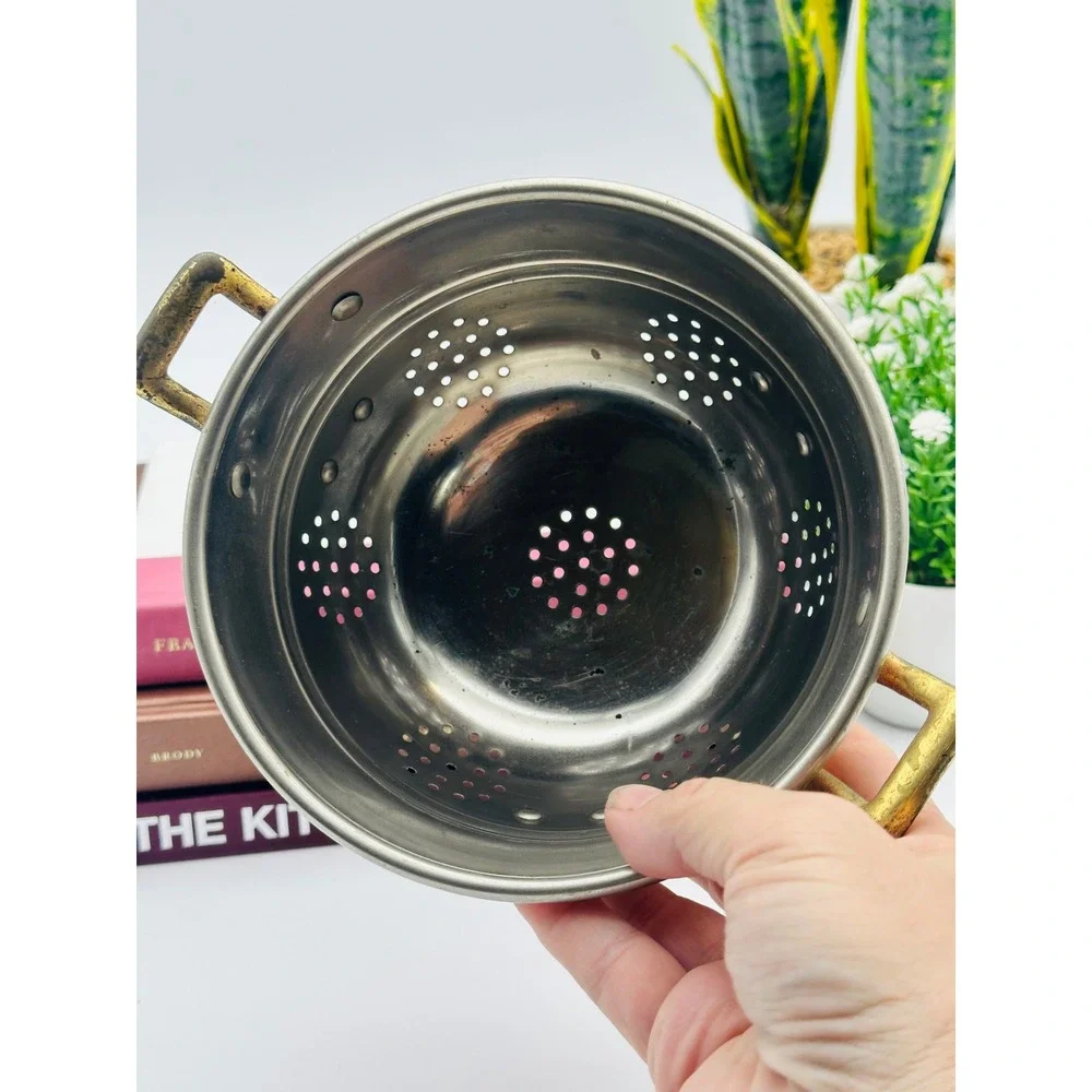 Vintage Copper Brass Colander Berry Strainer Lion Paw Feet Footed 7.5